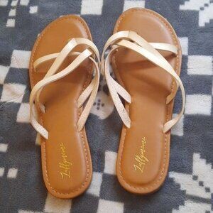 Luffymomo Beige Faux Leather Crisscross Flip Flop Sandals Size 7